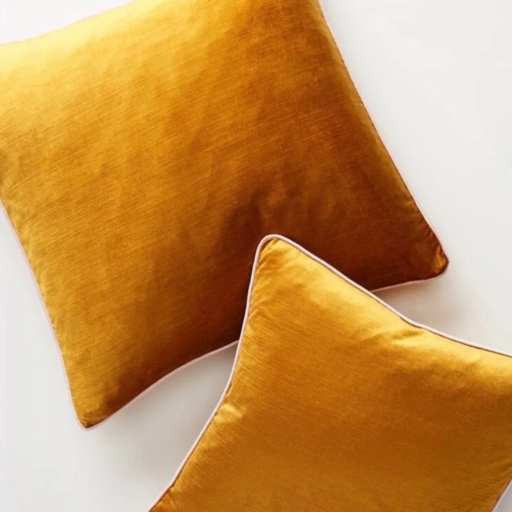 Anthropologie Adelina Velvet Pillow Mustard Yellow Feather‎ Insert 20x20 Boho